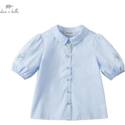 DKY17927 dave bella 5Y-13Y summer fashion baby girls shirts children floral embroidery shirt kids boutique clothing