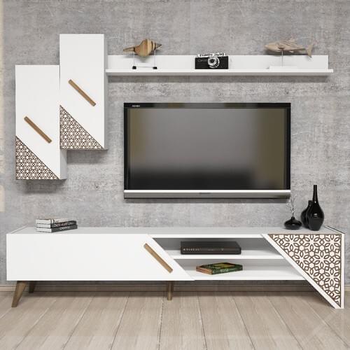 UBBU Home TV Unit-White Oriental Design Middle East motif walnut