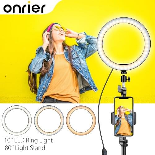 Onrier 26cm Ring Light Kit LED Ring Lamp with Light stand Storage Bag Tripod for Phone for Youtube Makeup Video Vlog OLS07B