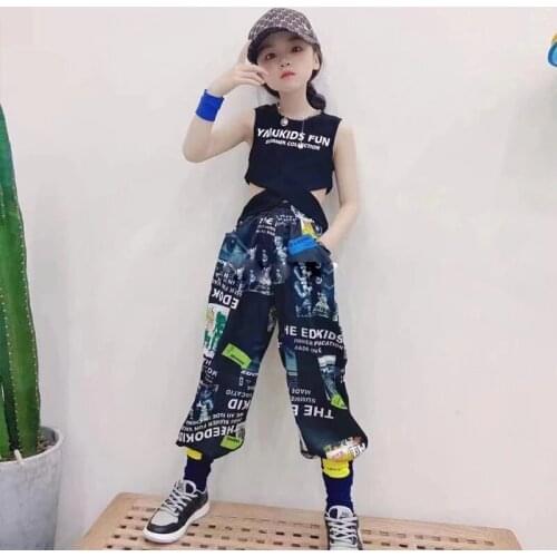 Korean Summer Girls Sleeveless Performance Suit Little Girl Hip-hop Sports Suit Children Clothes Teenage Kids Outfits 4 6 8 12Y