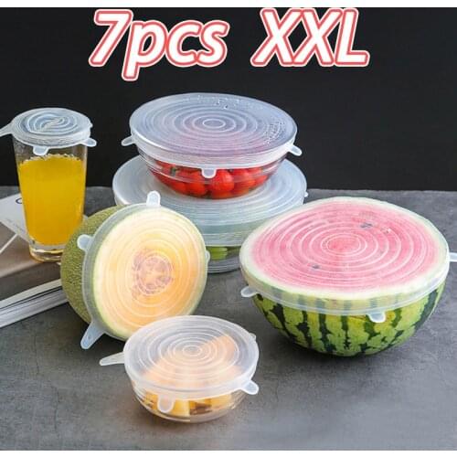 7PCS XXL Silicone Stretch Lids Various Sizes Cover for Bowl Universal Food Wrap Reusable Expandable Silicone Cap for Fresh Food