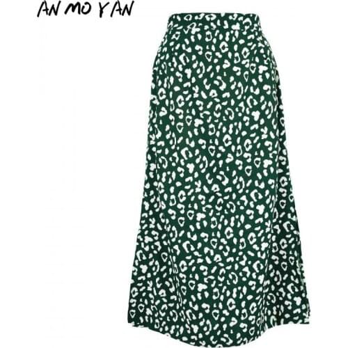 Summer Womens Skirt Chiffon Printed Fashion Split Ends European And American Sexy Zipper High Waist Mid-length Skirt