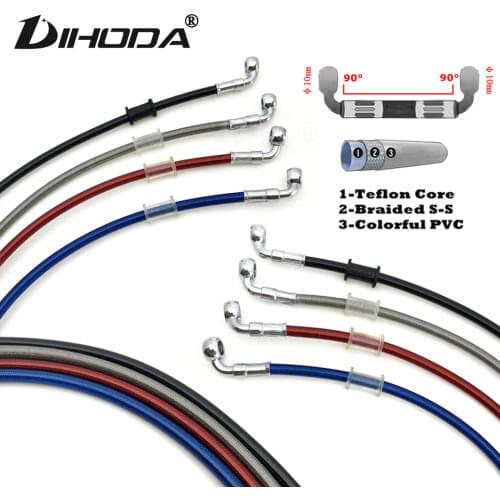 M10 Banjo 90 & 90 degrees multicolour Motorcycle Hydraulic Brake Hose Line Cable 400mm - 2200mm Pipe Line Braided oil hose
