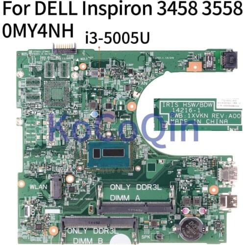 KoCoQin Laptop motherboard For DELL Inspiron 3458 3558 Core SR27G i3-5005U Mainboard CN-0MY4NH 0MY4NH 14216-1