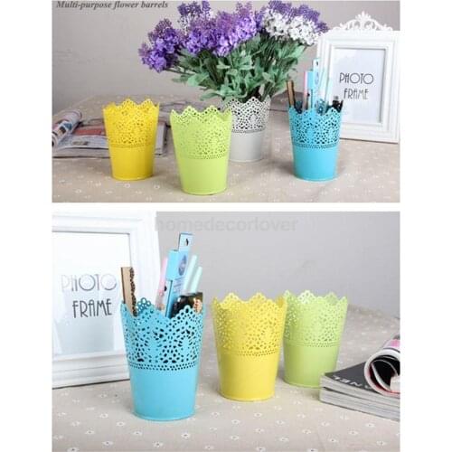 Metal Cut Out Flower Plant Vase Pot Pen Makeup Brush Holder Desk Tidy Organiser
