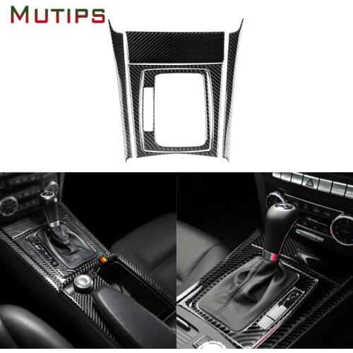 Mutips Real Carbon Fiber Gear Shift Panel Cover Sticker For Mercedes W204 C Class 2007-2013 Car Interior Decoration Moulding