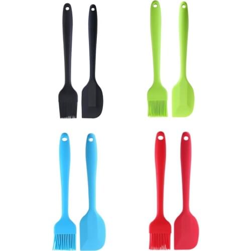 2pcs Silicone Spatula Set Heat-Resistant Non-Stick Silicone Utensils Set For Pastry Baking Kitchen Cooking Spatula Oil Brush