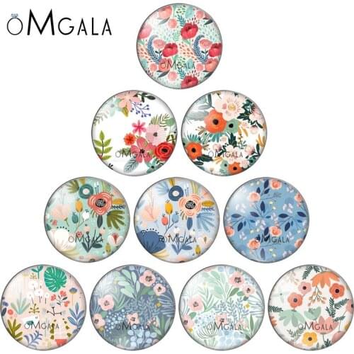 New Art Flowers Pattern Background 10pcs mixed 12mm/18mm/20mm/25mm Round photo demo glass cabochon flat back Making findings
