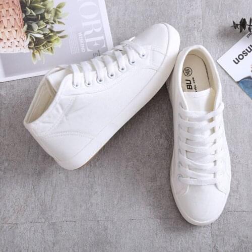 Solid white canvas sneakers women shoes 2021 lace-up classic platform shoes women adult flats spring sneakers high quality