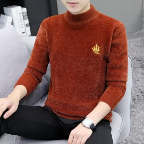 Autumn and winter new mens mink fleece sweater half high neck pullover sweater