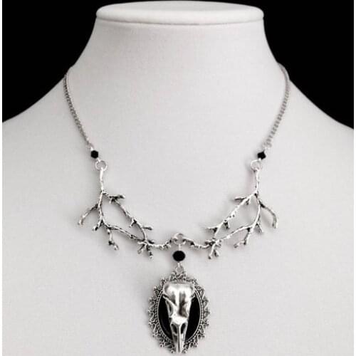 Raven Necklace, Branch Necklace, Gothic Cameo, Raven Skull, Gothic Necklace