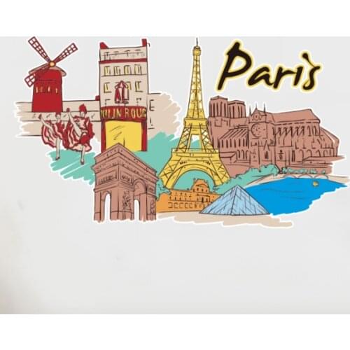 Paris Illustration Travel The Word Landmark Wall Sticker Wedding Decor Vinyl Waterproof Wall Sticker Wallpaper Decal