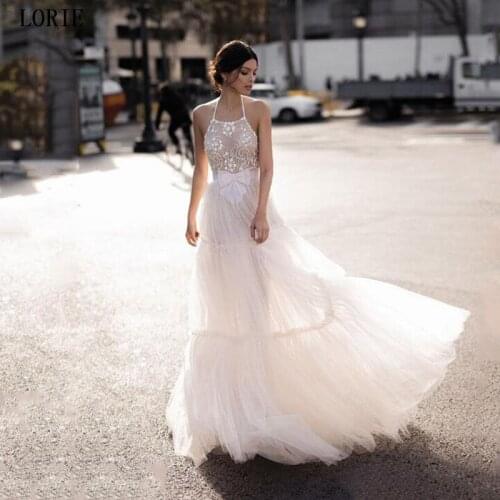 LORIE Beach Lace Wedding Dress A Line Halter Neck Boho Bride Dress Wedding Gowns Vestidos de novia Backless