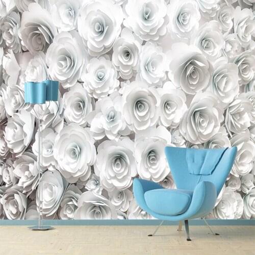 Custom Photo Wallpaper Painting 3D White Rose Flowers Wall Murals Living Room TV Sofa Backdrop Wall Paper Modern Home Decor Room
