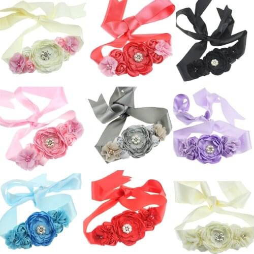 Bride wedding belt hand-burnt rose flower girl dress accessories banquet clothes accessories waistband