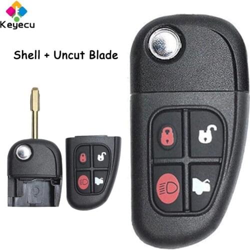 KEYECU Flip Remote Car Key Shell Case Cover With 4 Buttons for Jaguar S-Type X-Type XJ8 2001 2002 2003 2004 2005 2006 2007 2008