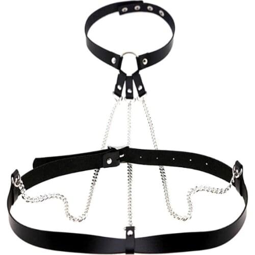 Whoelsale Bust Belt Sexy Garters Leather Harness For Women Harajuku Straps Metal Chain Belts Suspenders Tops Adjust Punk Straps