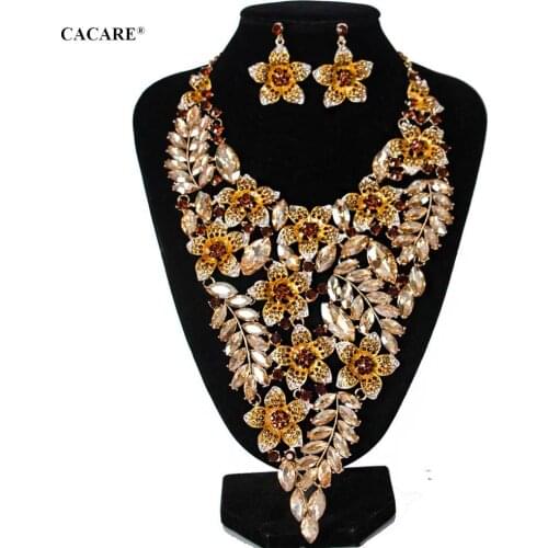 Luxury Rhinestone Jewelry Sets Women Fashionable Necklace Earrings Set 3pcs EU Dubai Big Jewellery Party Jewels F1056 6 Colors