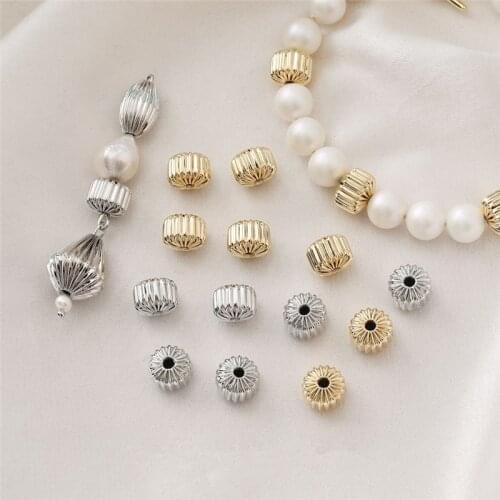 Diy jewelry making 50pcs/lot 8*9mm Fold effect Straight hole Short cylindrical shape beads fit earring/bracelet accessory