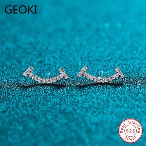 Geoki Passed Diamond Test 0.19 CT Perfect Cut Smiling Shape Moissanite Earrings 925 Sterling Silver Cute Diamond Stud Earrings