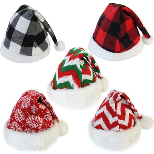 Christmas Hats Lattice Snowflakes Pattern Warm Hat Santa Claus Costume Accessories Kids Hat Xmas Decoration New Year Gift 2021