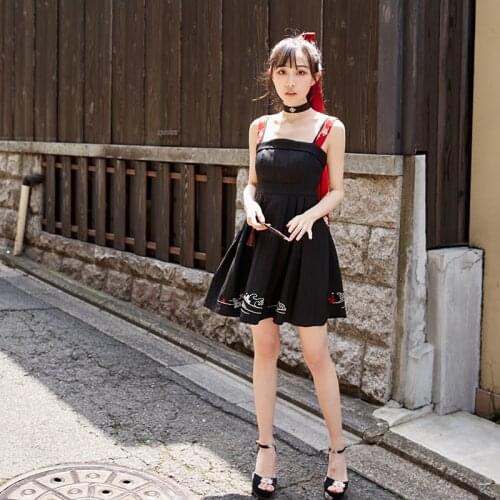 Shu Yu(Jade)--Water Wave Embroidery Elegant Chinese Tradition Hanfu Black Dress Han Element Suspender Dress One-Piece