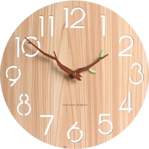 Nordic Wooden 3D Wall Clock Art Hollow Wall Clock for Childrens Room/ Home Decor 12 Inch