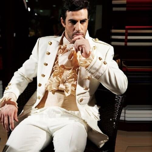 2020 Custom Made Double Breasted Ivory Groom Tuxedos Classic Groomsmen Men Wedding Suits Luxury Jacket Pants 2 Pieces Set