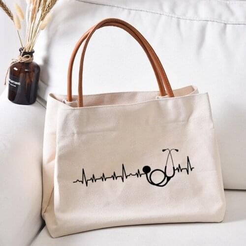 Doctor Nurse Echometer Printed tote Nursing Gift Work Bag Women Lady Personalized Canvas Handbag Shopper Beach Bag Dropshipping