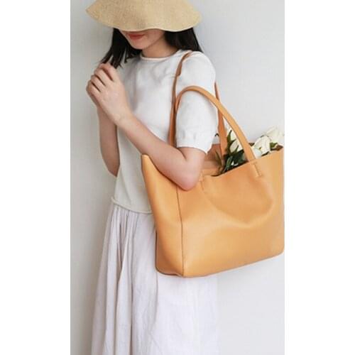 Bag Women 2020 New Fashion Female Handbag Shoulder Bag Laptop Leather Tote Bag First Layer Cowhide Simple Large Capacity 14 Inch