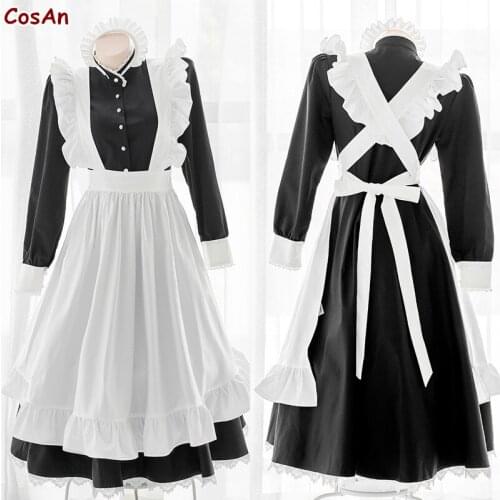 Traditional British Maid Outfit Cosplay Costume Fashion Lovely Apron Black White Elegant Dress Activity Party Role Play Clothing