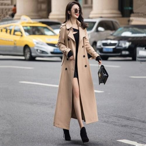 Autumn Winter X-Long Trench Coat 2021 Women Windproof Slim Double-Breasted Thick Warm Windbreaker Outerwear Female Clothing