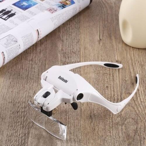 NewMultiple lens Magnifying Glasses 9892B1 Magnifier Interchangeable 5 Pcs Lenses Headband 2LED Head Lamps