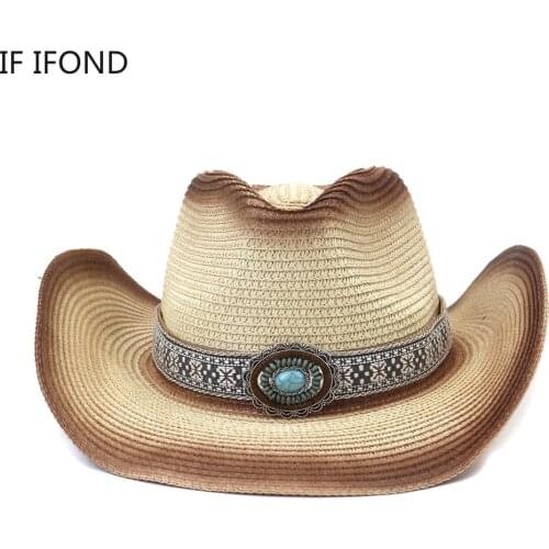 Vintage Women Summer Straw Western Cowboy Hat Men Gentleman Jazz Sombreros Hombre Cap Fashion Luxury Cowgirl Hats
