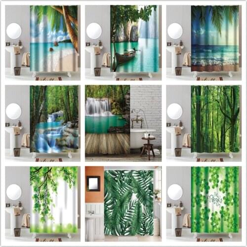 Natural Landscape Shower Curtains Green Plant Waterproof Polyester Bath Curtain Bathroom Home Decor Living Room Background Decor