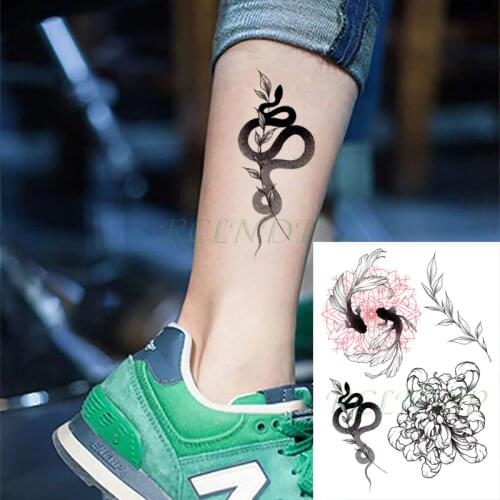 Waterproof Temporary Tattoo Sticker Fish Snake Flower Element Fake Tatto Flash Tatoo Back Leg Arm Art for Women Men