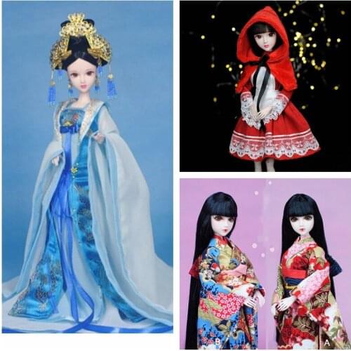 30cm 1/6 Scale Female Barbi Cute Fashion Ancient Costume Hanfu Dress Doll Japanese Kimono Girl Full Set Model Toy Gift A0814