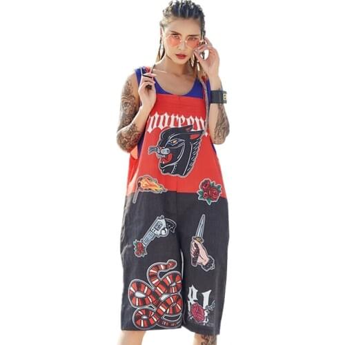 Lady Summer Camisole Sleeveless Jumpsuits Women Fashion Letter Animal Street Style Playsuits Casual Loose Plus Size Rompers Z213