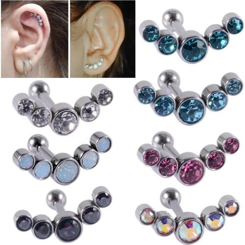 1pcs Surgical Steel Crystal Zircon Ear Studs Cartilage Helix Tragus Studs Earrings Ear Nail Bar Piercing Body Jewelry Woman Gift