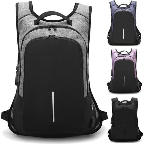 15 15.4 15.6 Inch with USB Interface Password Lock Anti-theft Nylon Notebook Laptop Backpack Bags Case for Men Women Student