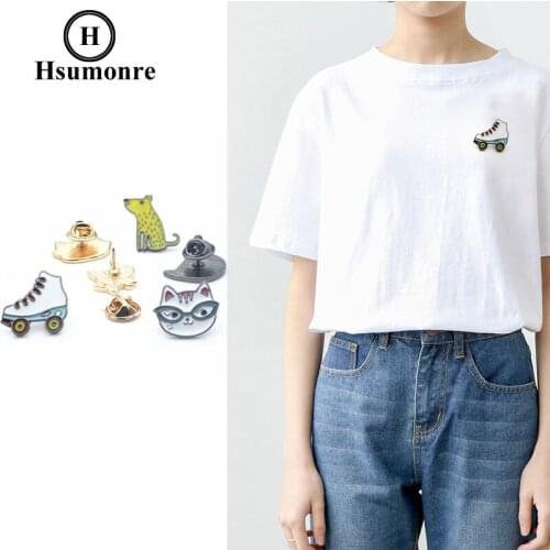 Cat Cartoon Cute Brooches Roller Skates Dog White Pins Animal Brooch Enamel Denim Shirt Pin Badge Jewelry 4pcs/set