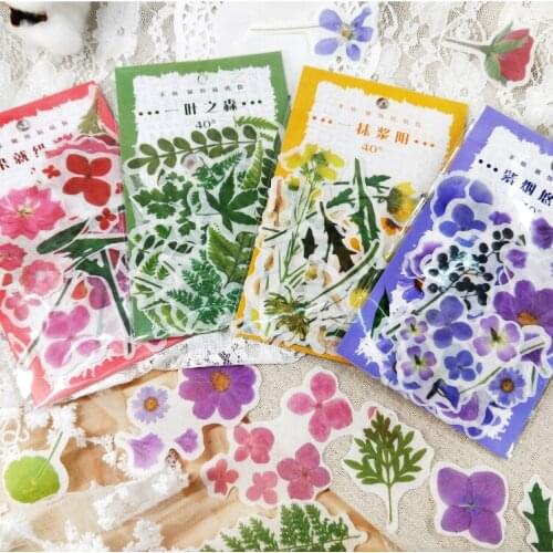40 pcs/Set Flowers sticker bag Decorative Washi Stickers Green Leaves Scrapbooking Stick Label Diary Stationery Album Stickers