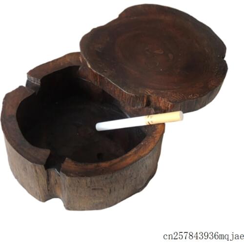 5pcs Solid Wood Ashtray Wooden Ash Holders with Lids Southeast Asia Features Personality Ash Trays