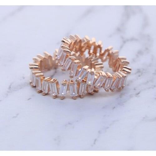 Bling Iced Out Baguette 5A Cubic Zircon CZ Paved Rose Gold Color Female ring Jewelry Women Engagement Wedding Band CZ Ring