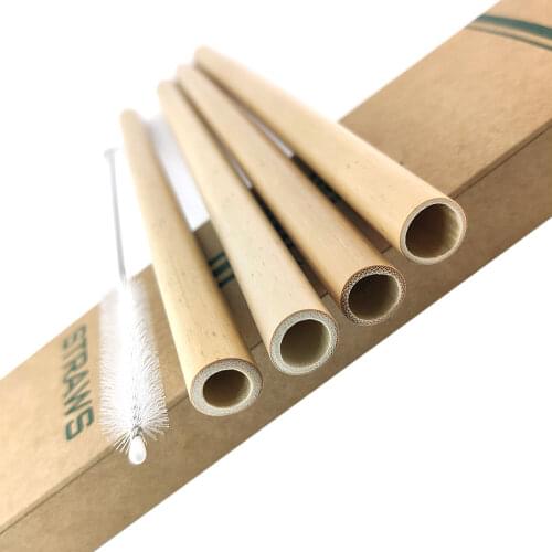 Big size Bamboo straw Natural Bamboo Straw Reusable Drinking Straws with Case + Clean Brush Eco-friendly Bamboo Straws Bar Tools
