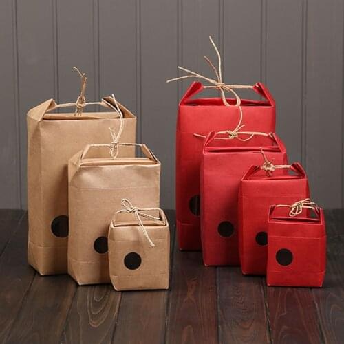 LBSISI Life 10pcs Kraft Red Hand Paper Bag With Window Biscuit Cookie Tea Paper Box For Packing Package With Waterproof Film