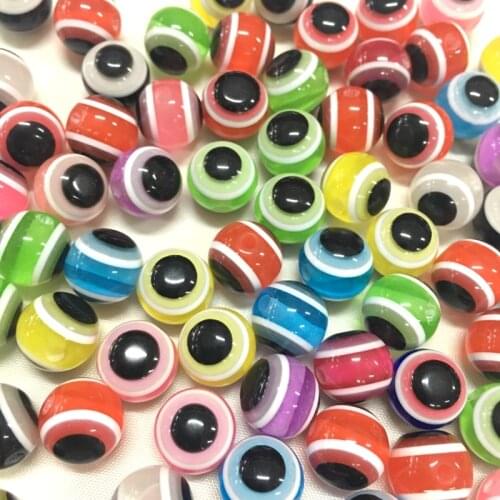 10mm/100PCS Evil Eye ball Glass Beads Resin the simulation eyes stripe beads colorful Resin eye Childrens necklace accessories