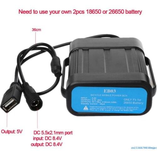 2X 18650 26650 8.4V Rechargeable Battery Case Pack Waterproof House Cover Battery Storage Box with DC/USB Charger for Bike 97BF