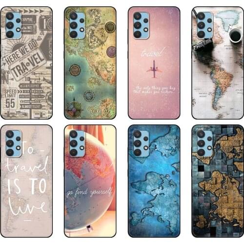 Black tpu Case For Samsung galaxy A32 A42 A52 A72 4g 5g S21 PLUS ultra back cover World Map Travel Plans