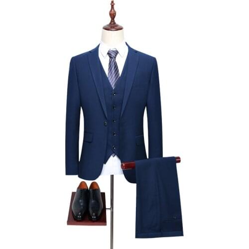 Business Formal Men Suits Solid 1-Button Blazer Pants Marriage Tuxedo Male Slim Profession 3 Piece Suit Men Terno Wedding Suit